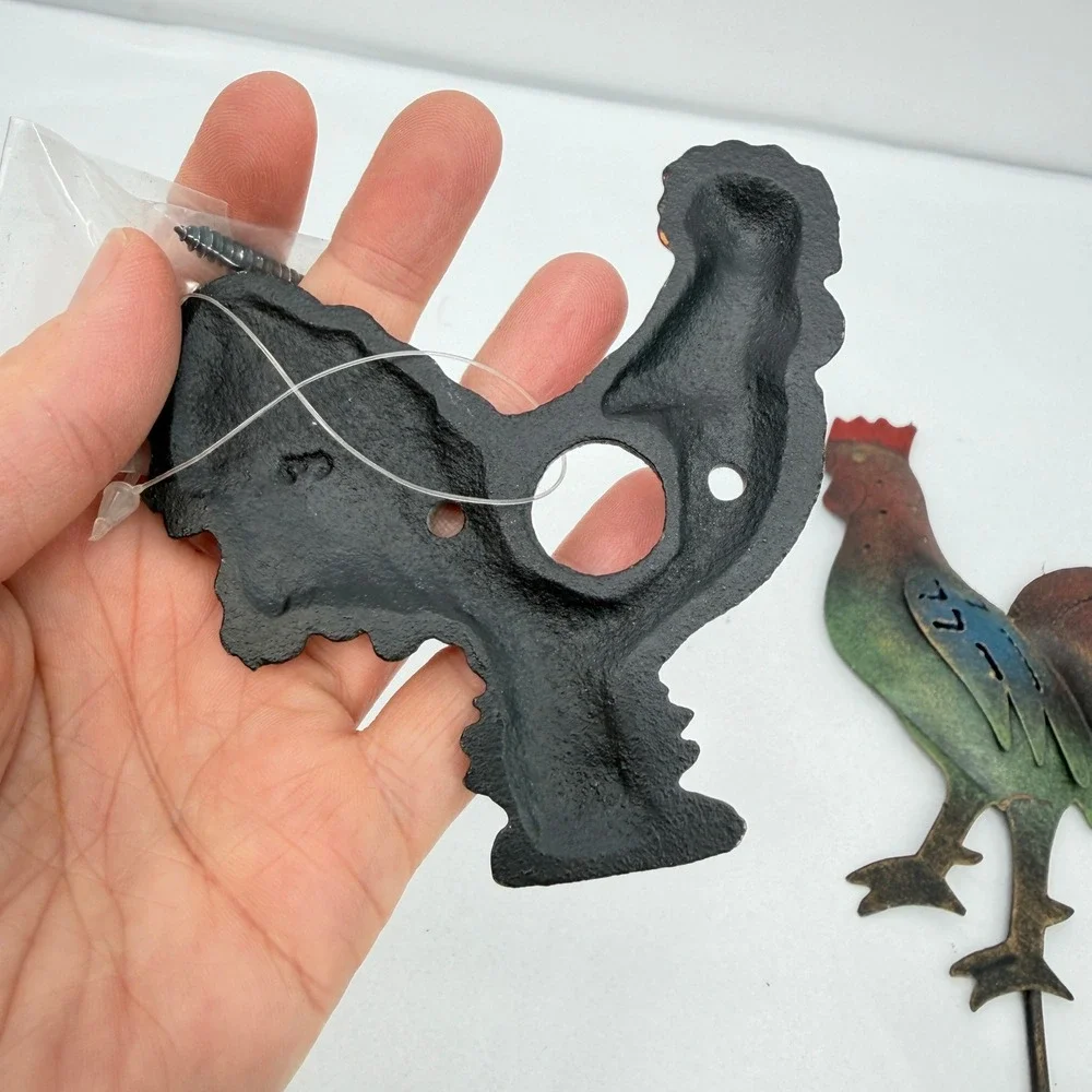 Cast Rooster Door Bell Plate & Hook SET Farmhouse Decor Kitchen Chicken Fowl